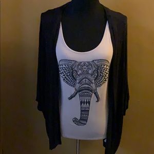 Elephant tee with attached cardigan